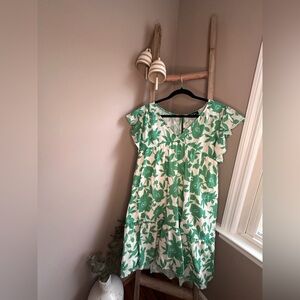 Chic Soul Green and White Floral Ruffle-Sleeve Dress